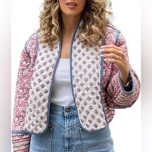 Reversible Boho Quilted Patchwork Jacket – Pink/Blue